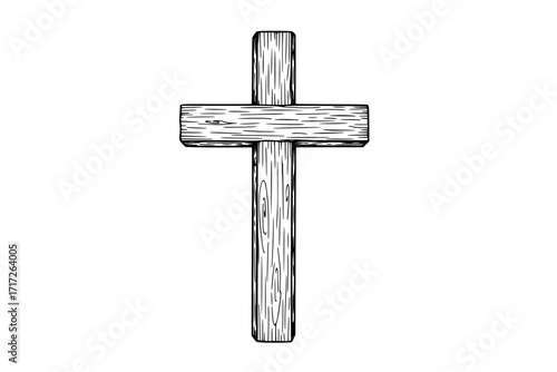 Wooden Cross – Symbol of the Crucifixion and Sacrifice of Jesus Christ for Humanity’s Sins, Christian Faith Vector Illustration