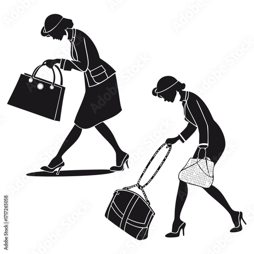 Women carrying handbags and luggage silhouettes fashion