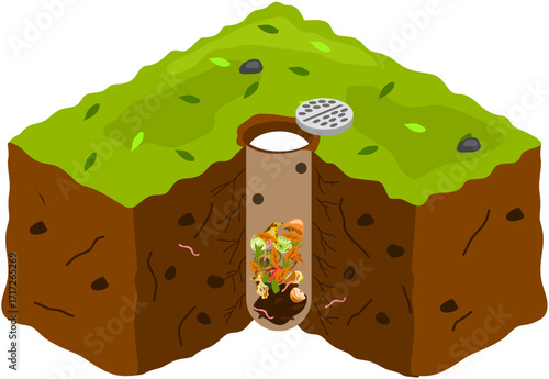 Cross Section of Biopore Hole for Composting and Water Infiltration