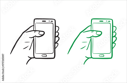 Smartphone Vibration Icon, Black and Green Mobile Phone with Vibration Symbol, Digital Communication Vector