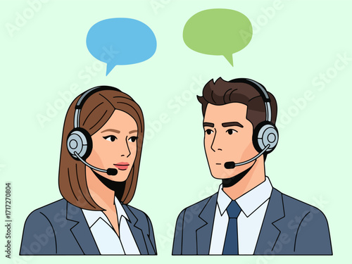 Vector illustration of a male and female call center operator