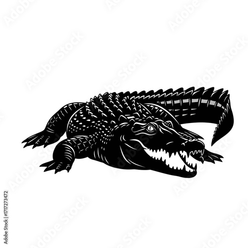 Menacing Vector Silhouette of a Tropical Crocodile Lying in Wait Predator Hunter
