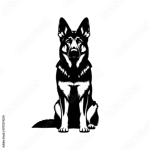 Powerful Silhouette of a Steadfast German Shepherd Dog Sitting Loyally Pet Art