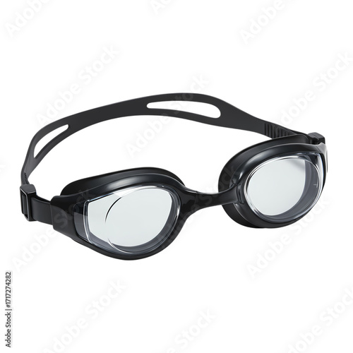Professional black swimming goggles with clear lenses and adjustable strap, perfect for competitive athletes and recreational swimmers seeking performance and comfort.