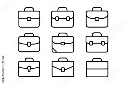 Briefcase line icon collection. Simple isolated business bag symbol set. Office portfolio sign. Work portfolio case pictogram pack. Editable stroke vector illustration.