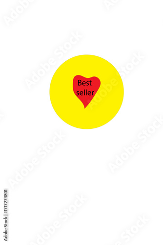 Red Heart Best Seller Label Badge on Yellow Circle Vector Illustration