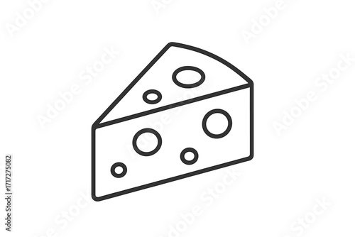 Cheese wedge line icon. Minimal food pictogram for web design. Vector dairy product symbol for apps, social media. Swiss cheese logo illustration. Outline cartoon graphic.