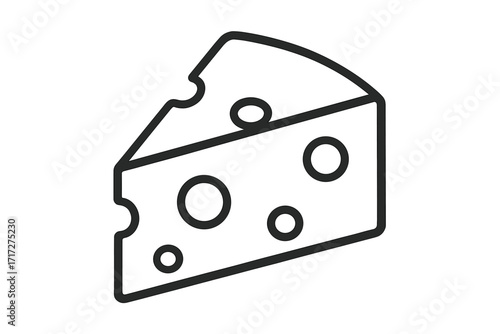 Cheese wedge line icon. Swiss cheese symbol for dairy food, menu, or grocery app. Vector illustration of a simple outline pictogram for gourmet food logo or web design.
