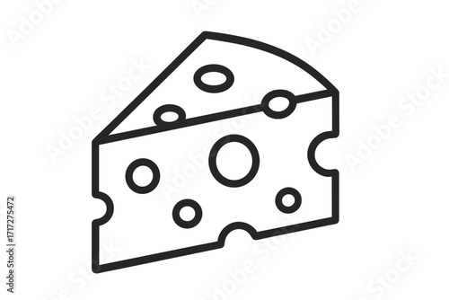 Cheese wedge thin line icon. Swiss cheese slice with holes. Simple food symbol for dairy products, grocery store, menu or cooking app. Vector outline cartoon illustration.