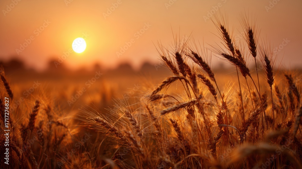 Naklejka premium Golden Wheat Field at Sunset with Warm Sunlight on white background 