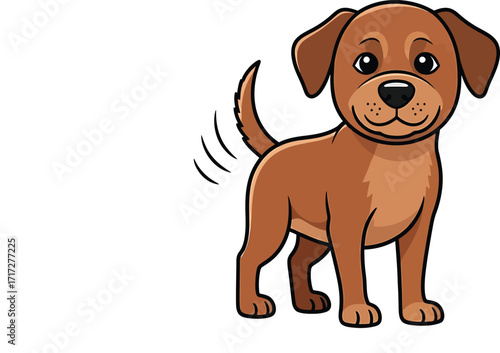 Cartoon dog with wagging tail on white background on transparent background