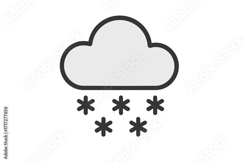 Minimalistic Snow Cloud Icon with Falling Snowflakes, Vector Cartoon Illustration for Web Design, Apps, Banners, Social Media, Winter Weather Symbol, Transparent Background