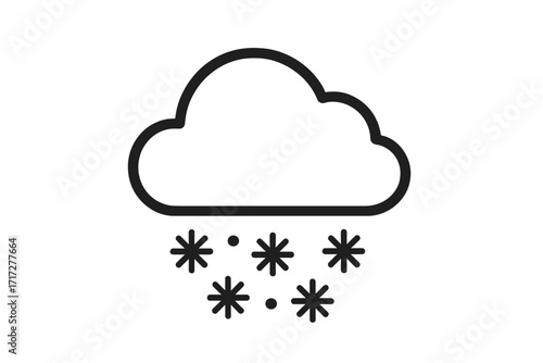 Minimalistic snow under cloud icon vector, winter weather symbol for web, apps, graphic design, banners, social media, cards, cartoon style transparent background