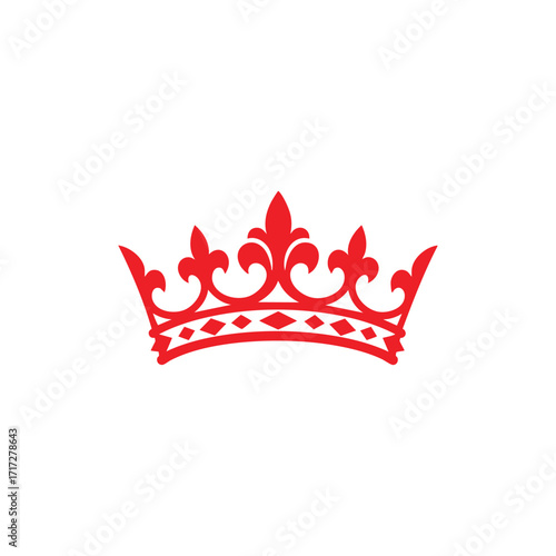Red royal crown silhouette isolated on white background