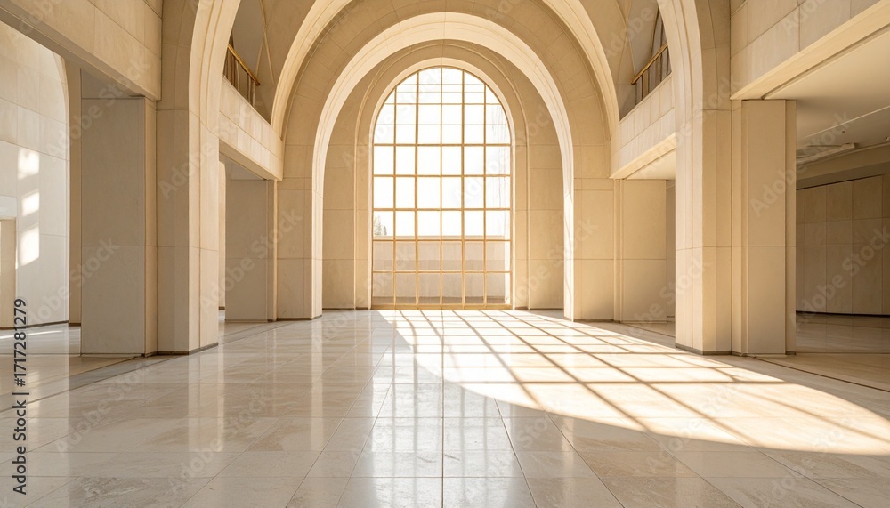 Fototapeta premium Modern Gallery Interior with Archways and Sunlight