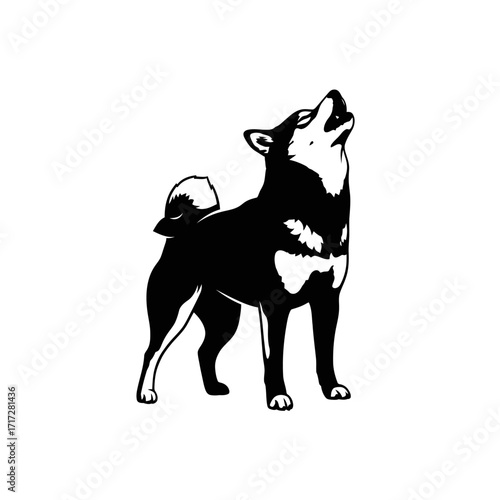 Iconic Vector Silhouette of a Shiba Inu Dog Captivated in a Distinctive Howl