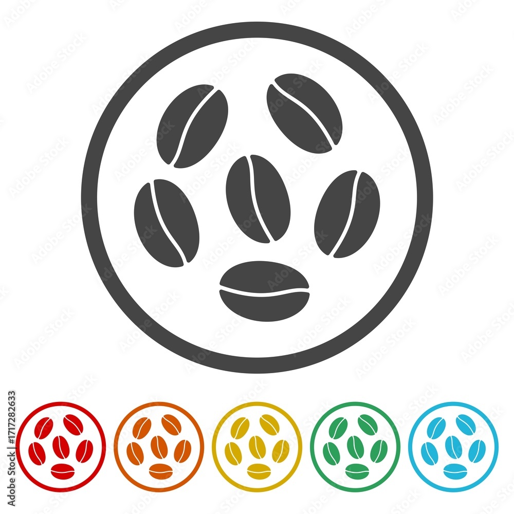 Fototapeta premium Coffee bean logo. Set icons in color circle buttons