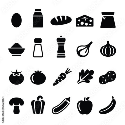 Minimal Food and Ingredient Icon Set  Clean Vector Illustration for Healthy Eating, Recipe Apps, and Digital Cooking Projects