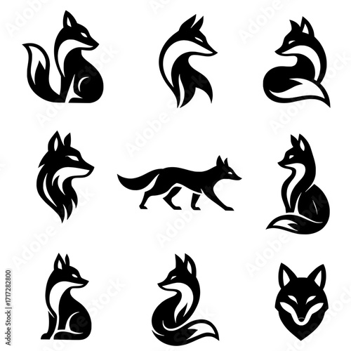 Collection of fox icons or logos, vector SVG, transparent PNG