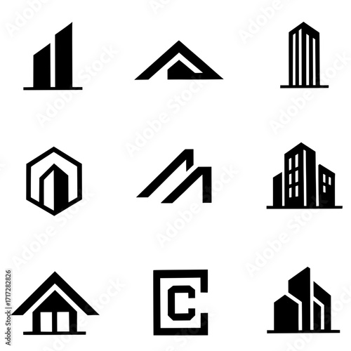 Collection of construction icons or logos, vector SVG, transparent PNG