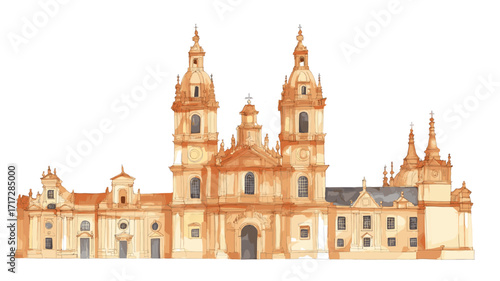 Cathedral of Santiago de Compostela. Cathedral of Santiago de Compostela watercolor vector illustration