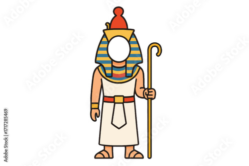 Vector artwork of ancient pharaoh character with traditional headdress and blank face space for carnival photo board or template use.