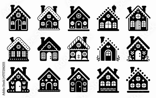 Vector art of collection of gingerbread house silhouettes vector set