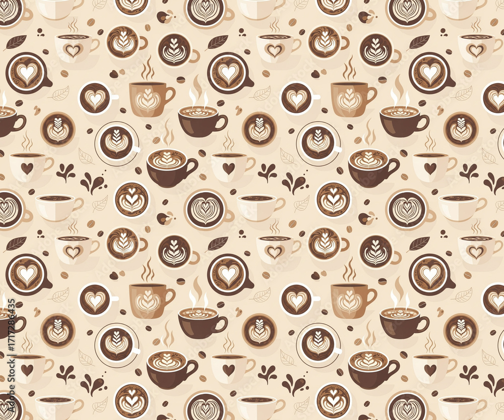 Obraz premium Latte Art Coffee Cup Seamless Pattern