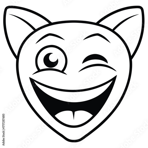Cartoon Cat Face Winking With Wide Grinning Mouth And Big Ears smile