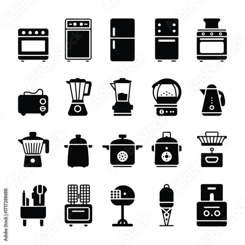Minimalist Kitchen Appliance Icon Set  Clean Vector Silhouettes of Modern Cooking Equipment for Home and Restaurant Design