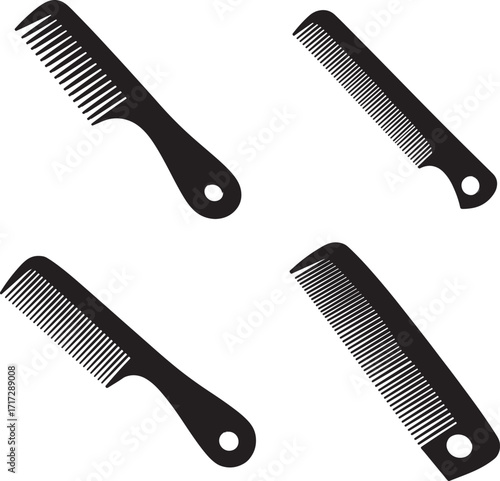 Four black hair combs in silhouette style