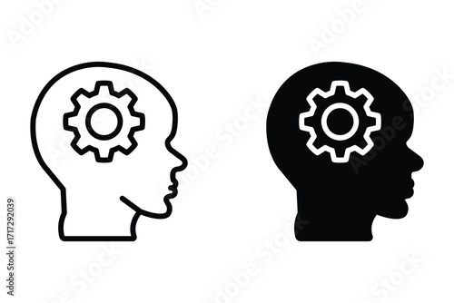 Brain with gear, concept of thought, idea, intelligence, and mental activity for icon design