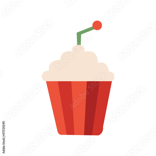 Illustration of a festive drink with whipped cream and a straw, isolated on white background for holiday cheer and celebration