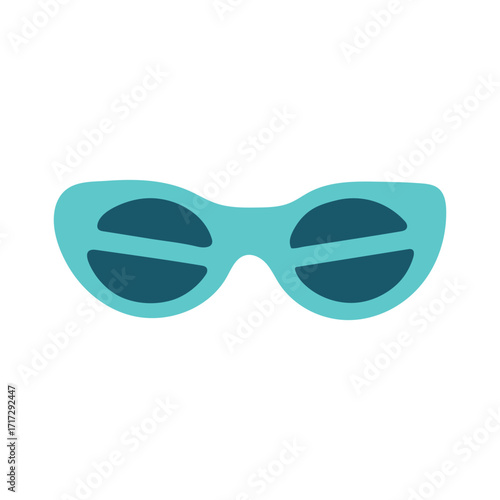 Stylish blue sunglasses with a retro design, isolated on white background for fashion, summer, and eye protection concepts