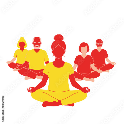 Vector art of people meditating in a group