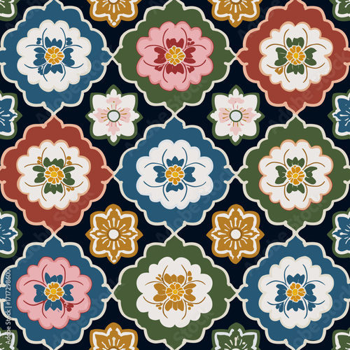 Traditional Korean dancheong floral seamless pattern