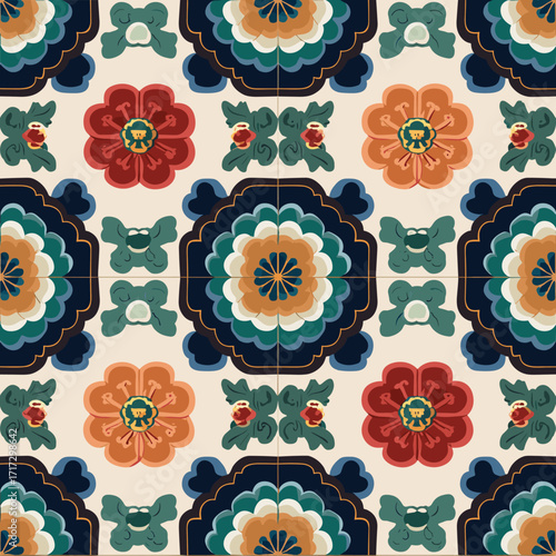 Traditional Korean dancheong floral seamless pattern
