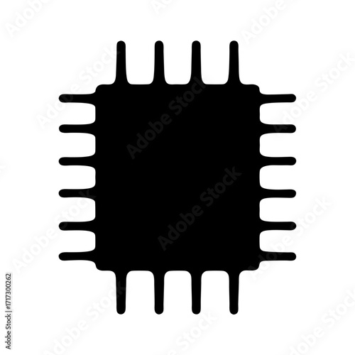 Microchip icon silhouette-Black silhouette of a microchip or processor, representing computing power, hardware components, or digital technology.