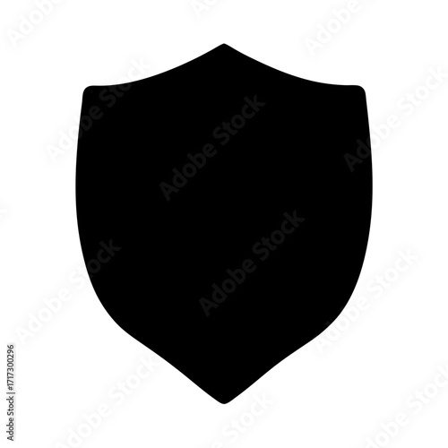 Shield icon silhouette-Black silhouette of a shield, symbolizing protection, security, defense, privacy, or antivirus in digital and physical contexts.