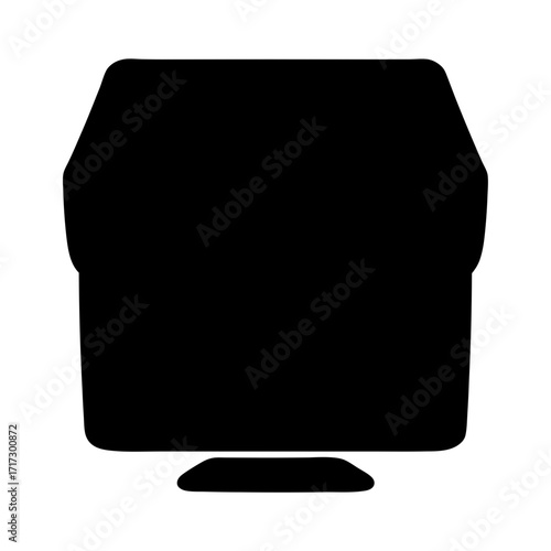Black computer monitor silhouette icon-Minimalist black silhouette of a computer monitor icon isolated on white background, symbolizing technology, screen, desktop, and digital work.  