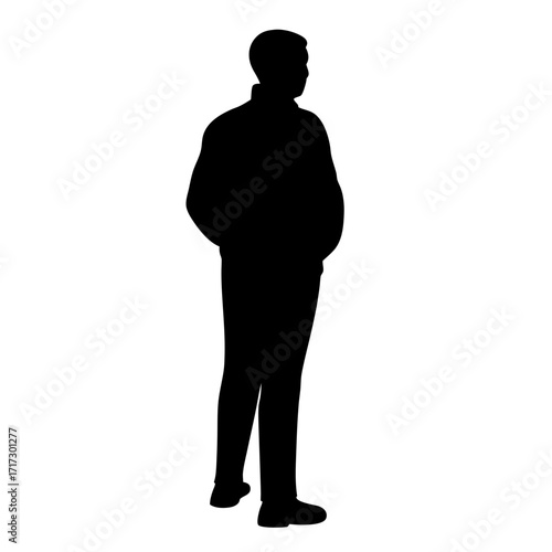 Silhouette of Standing Man with Hands in Pockets-Black silhouette of a man standing upright with hands in pockets, symbolizing male figure, casual pose, or human profile illustration.