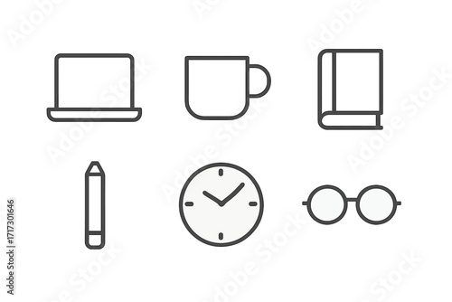 Minimalist work and study icons for productivity and organization