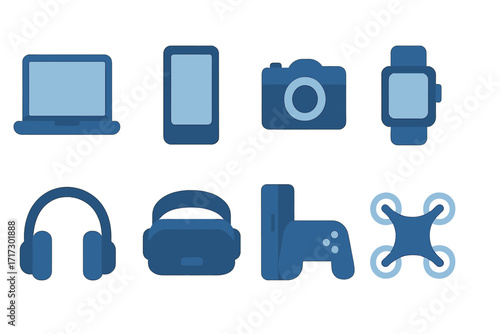Modern technology icons in flat design featuring gadgets and devices