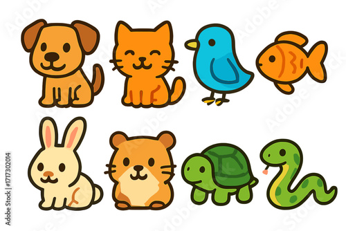 Cute cartoon animal set featuring pets and wildlife in playful style