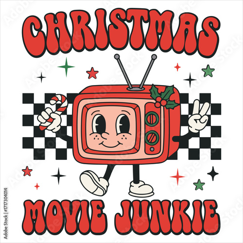 Christmas Movie junkie - Retro funny christmas T-shirt, funny christmas quotes, Xmas celebration december Design Sublimation 
