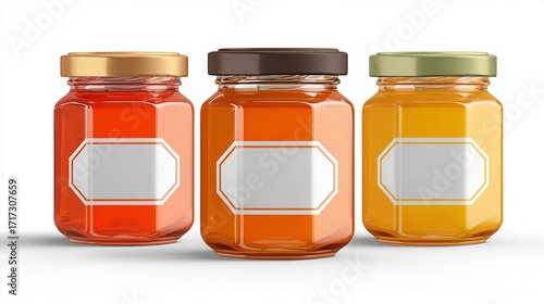 Three jars of jam with white labels
