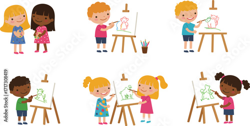 Children Paint and Draw on Easels Creative Fun