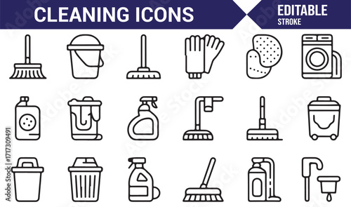 Cleaning vector icon pack for household chores, hygiene, and disinfecting illustrations