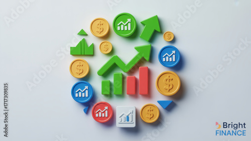 Financial growth chart with coins and arrows for investment and business success and profit illustration