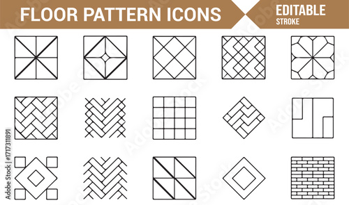 Vector stroke illustration of parquet, square, and brick flooring pattern designs